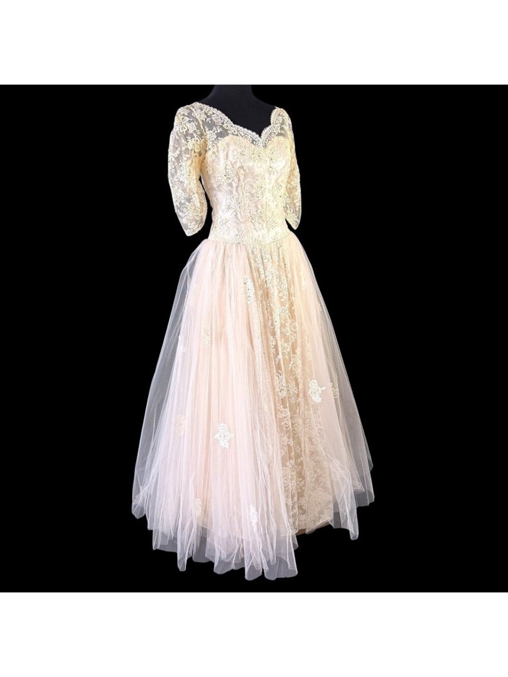 Wedding Dress Bridal Lace Sequins Tulle Cupcake Ballgown Princess Vintage 1950s